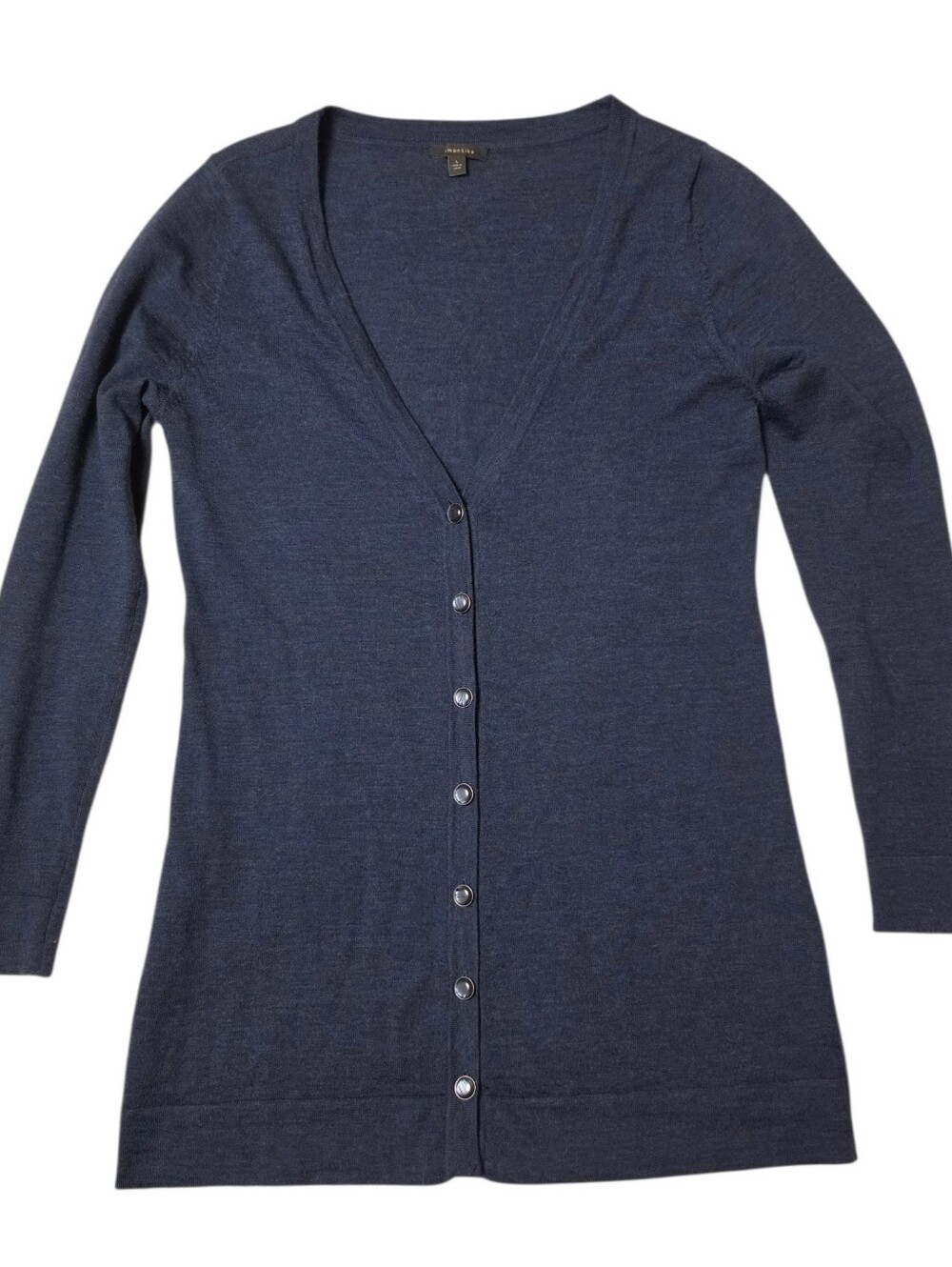 Semantiks Navy Blue 100% Merino Wool Cardigan Size L